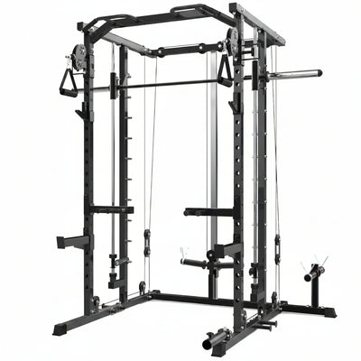 Power Cage, Smith Machine Squat Rack, Heavy Duty Power Rack for Home Gym with Pulley System, Dip Bar, LAT Pulldown, Multifunctional Squat Rack for Home Gym