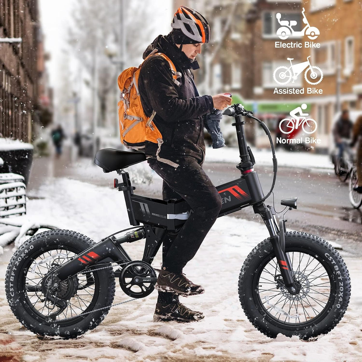 Electric Bike, 20''X4.0 Fat Tire Electric Bike for Adults