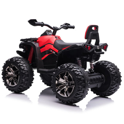 4WD ATV for Kids, 24 Volt Ride on Toys, Power ATV Wheels with 800W Motor, Remote, Bluetooth Music, Horn, LED for Big Kids Gift, Red