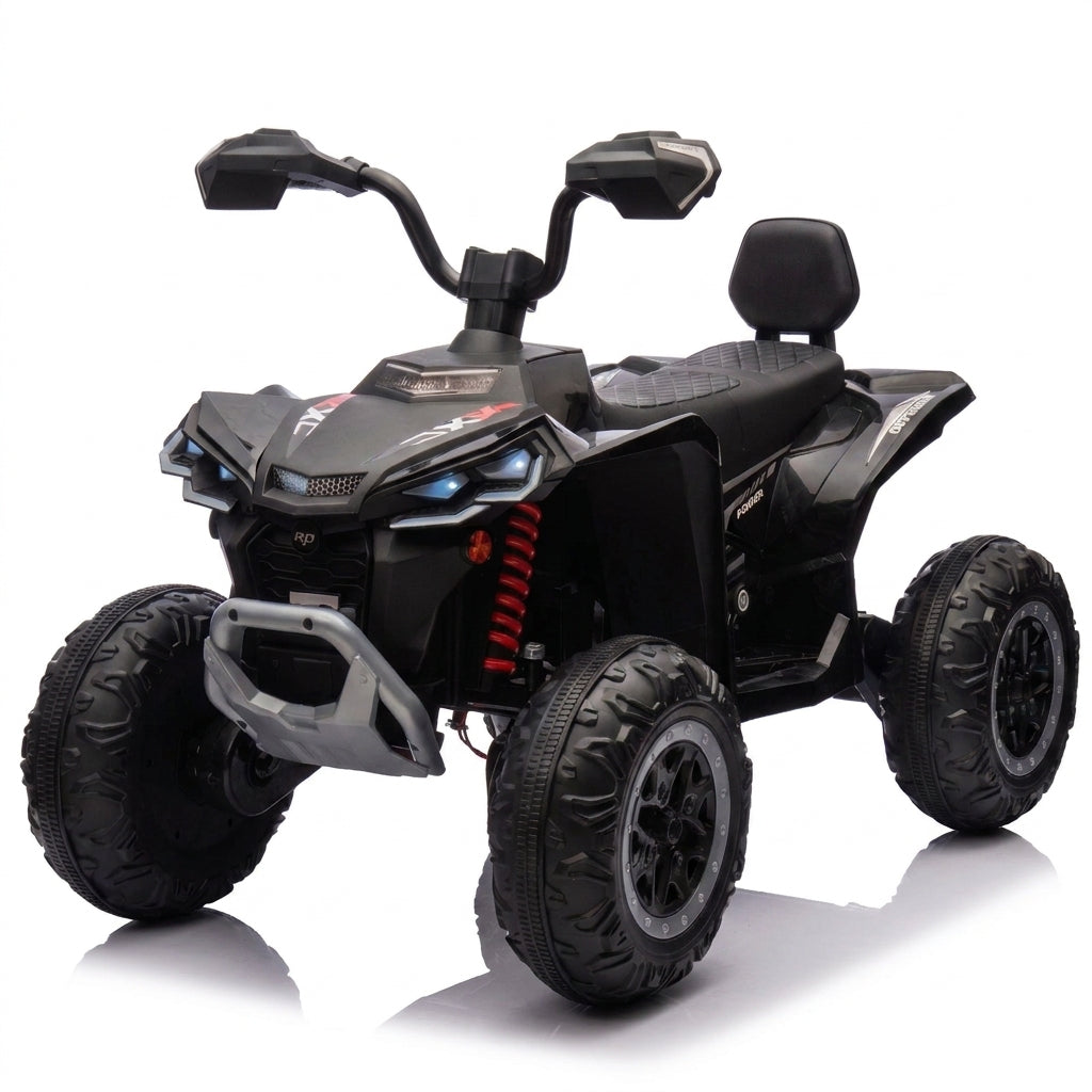12V Kids Ride on ATV with 2 Seater,2* 45W Motor 7AH Battery Powered Electric Vehicle W/ LED Lights,High & Low Speed,Music,Spring Suspension,Ride on Car 4 Wheeler Quad for Boys & Girls,Black — Studio Shot