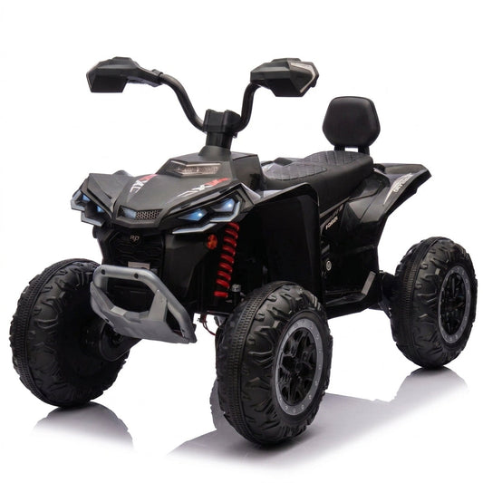12V Kids Ride on ATV with 2 Seater,2* 45W Motor 7AH Battery Powered Electric Vehicle W/ LED Lights,High & Low Speed,Music,Spring Suspension,Ride on Car 4 Wheeler Quad for Boys & Girls,Black — Studio Shot
