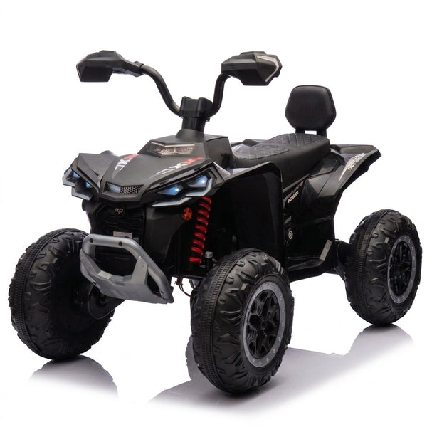 12V Kids Ride on ATV with 2 Seater,2* 45W Motor 7AH Battery Powered Electric Vehicle W/ LED Lights,High & Low Speed,Music,Spring Suspension,Ride on Car 4 Wheeler Quad for Boys & Girls,Black — Studio Shot