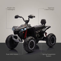 12V Kids Ride on ATV with 2 Seater,2* 45W Motor 7AH Battery Powered Electric Vehicle W/ LED Lights,High & Low Speed,Music,Spring Suspension,Ride on Car 4 Wheeler Quad for Boys & Girls,Black — infographic
