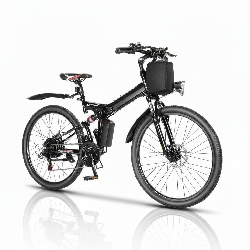 M026TGB 26" Electric Bike for Adults, 500W (Peak 1000W Motor Folding Electric Commuter Bike with Front Basket, 48V Removable Battery Ebike, 21 Speed Ebike, up to 50 Miles