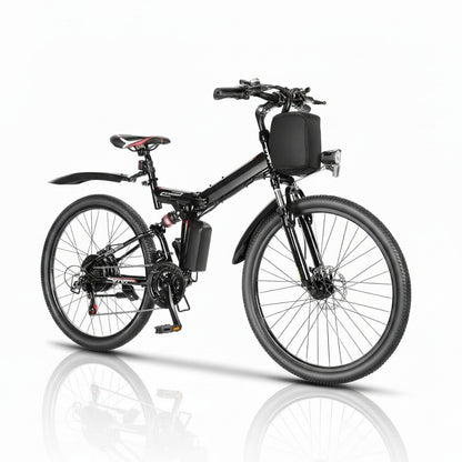 M026TGB 26" Electric Bike for Adults, 500W (Peak 1000W Motor Folding Electric Commuter Bike with Front Basket, 48V Removable Battery Ebike, 21 Speed Ebike, up to 50 Miles