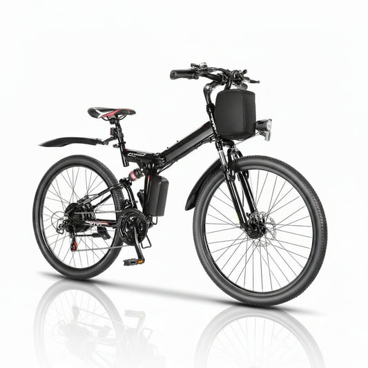 M026TGB 26" Electric Bike for Adults, 500W (Peak 1000W Motor Folding Electric Commuter Bike with Front Basket, 48V Removable Battery Ebike, 21 Speed Ebike, up to 50 Miles