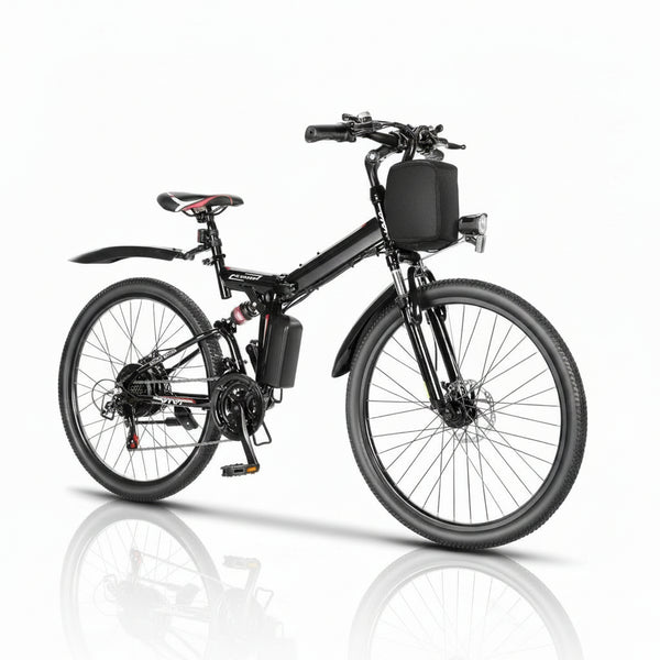 M026TGB 26" Electric Bike for Adults, 500W (Peak 1000W Motor Folding Electric Commuter Bike with Front Basket, 48V Removable Battery Ebike, 21 Speed Ebike, up to 50 Miles