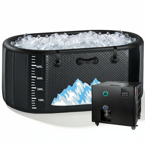 Cold Plunge Tub, 248 Gallon, 1 Horsepower, Heavy-Duty Ice Bath Tub for Athletes with Hot & Cold, Portable Inflatable Plunge Chiller with Water Treatment Kit, Immersion Therapy, Wifi (Black, 1 Set)