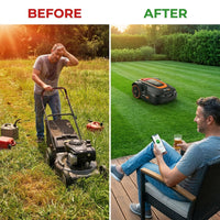 28-Volt 8 In. Cutting Width Robot Lawn Mower Revola X4E Mower, Brushless Wheel Motors, Cloudhawk App and Wifi Control — Before & After