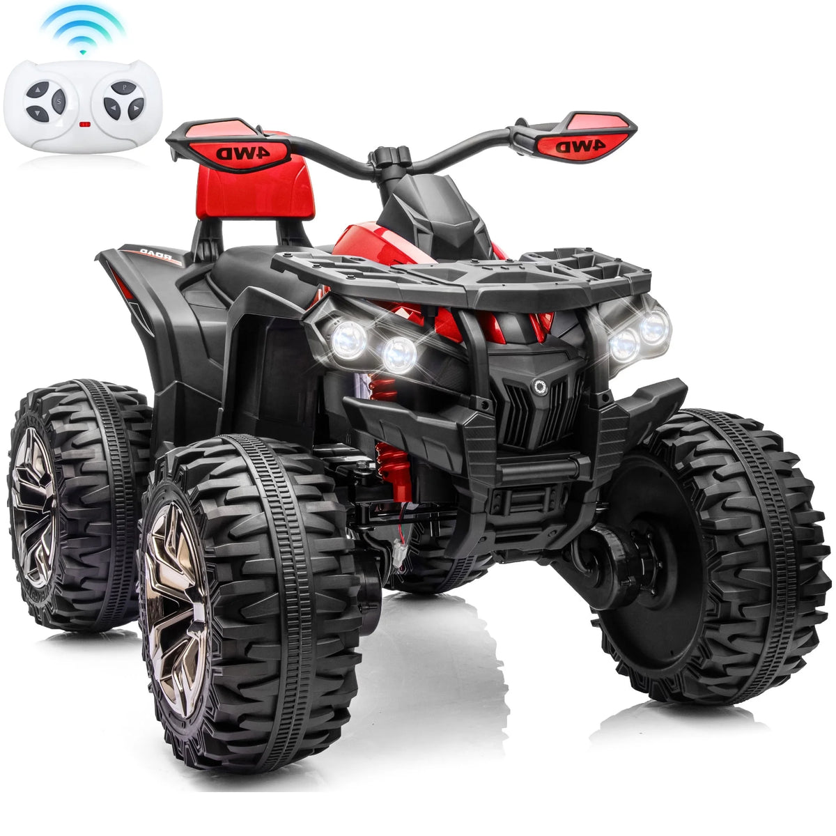 4WD ATV for Kids, 24 Volt Ride on Toys, Power ATV Wheels with 800W Motor, Remote, Bluetooth Music, Horn, LED for Big Kids Gift, Red