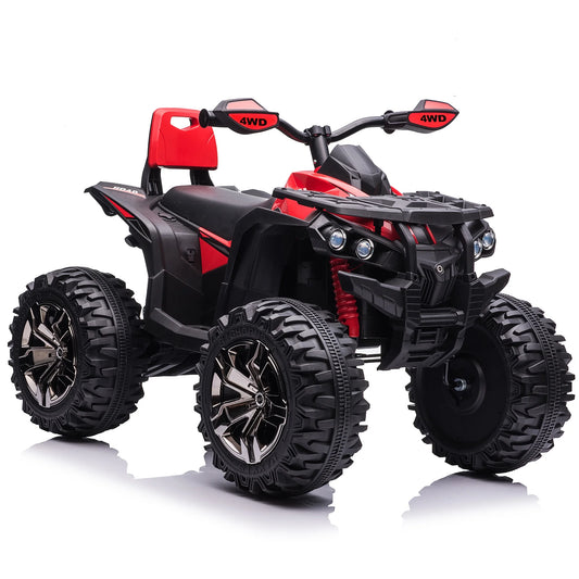 4WD ATV for Kids, 24 Volt Ride on Toys, Power ATV Wheels with 800W Motor, Remote, Bluetooth Music, Horn, LED for Big Kids Gift, Red