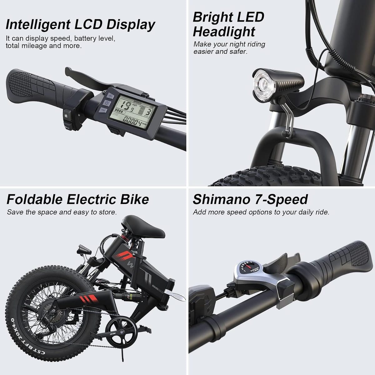 Electric Bike, 20''X4.0 Fat Tire Electric Bike for Adults