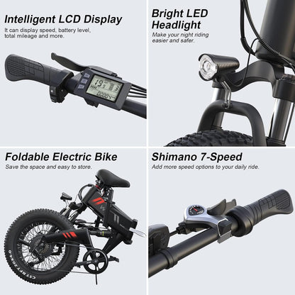 Electric Bike, 20''X4.0 Fat Tire Electric Bike for Adults