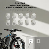 Electric Mountain Bike Built for Off-Road Adventures, 2000W Dual Motor, 52V 23AH Battery, 26 Inch Fat Tires