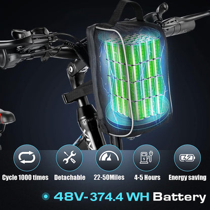 M026TGB 26" Electric Bike for Adults, 500W (Peak 1000W Motor Folding Electric Commuter Bike with Front Basket, 48V Removable Battery Ebike, 21 Speed Ebike, up to 50 Miles