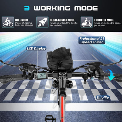 M026TGB 26" Electric Bike for Adults, 500W (Peak 1000W Motor Folding Electric Commuter Bike with Front Basket, 48V Removable Battery Ebike, 21 Speed Ebike, up to 50 Miles