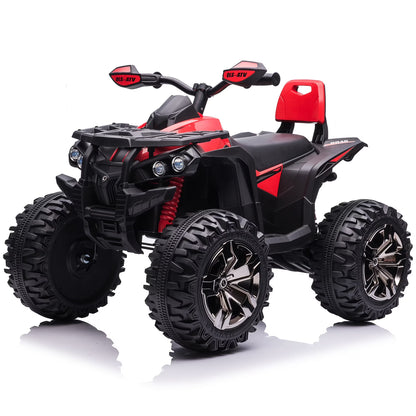 4WD ATV for Kids, 24 Volt Ride on Toys, Power ATV Wheels with 800W Motor, Remote, Bluetooth Music, Horn, LED for Big Kids Gift, Red