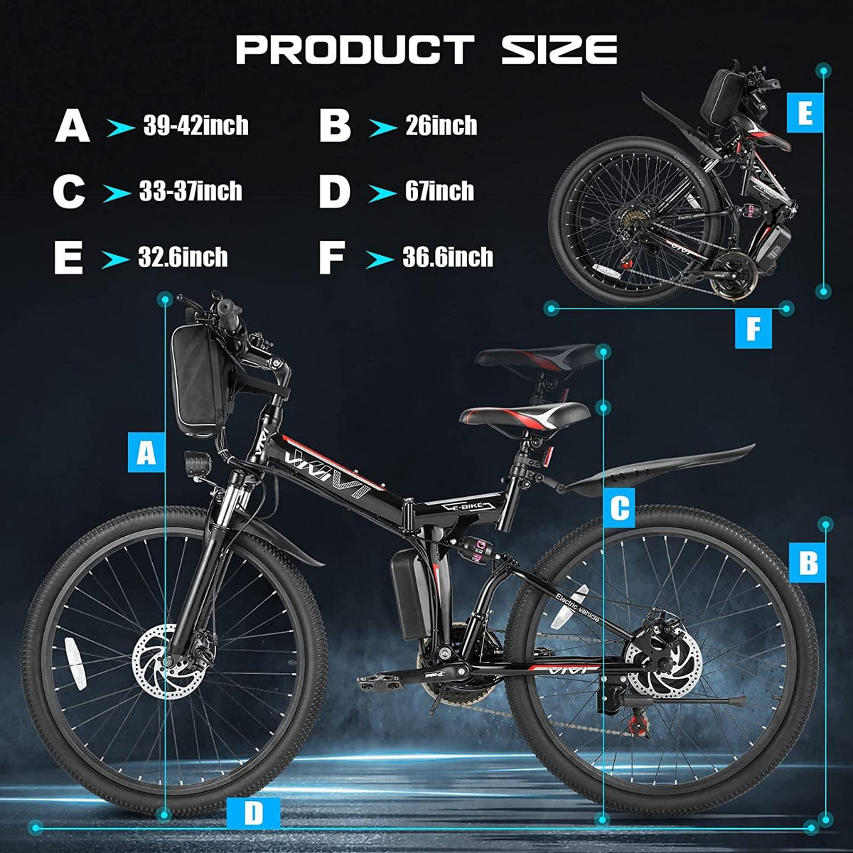 M026TGB 26" Electric Bike for Adults, 500W (Peak 1000W Motor Folding Electric Commuter Bike with Front Basket, 48V Removable Battery Ebike, 21 Speed Ebike, up to 50 Miles