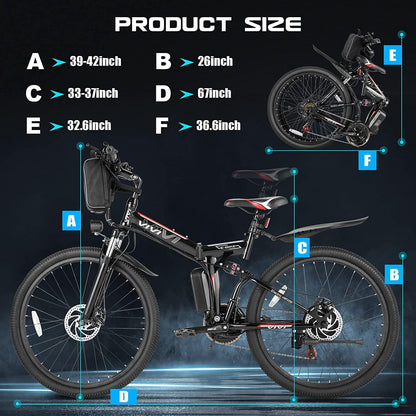 M026TGB 26" Electric Bike for Adults, 500W (Peak 1000W Motor Folding Electric Commuter Bike with Front Basket, 48V Removable Battery Ebike, 21 Speed Ebike, up to 50 Miles
