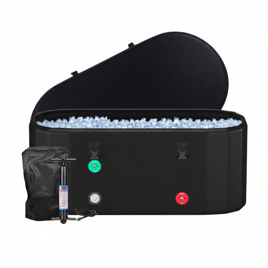 XXL Drop Stitch Ice Bath Tub for Recovery 216 Gal, Compatible with Water Chillers, Cold Plunge Tub with Insulated Lid, Multi-Layer Portable Bathtub for Cold Water Therapy(59In*32.2In*27In)