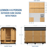 Backyard Discovery Lennon 4-6 Person Traditional Cedar Outdoor Cube Sauna with Porch, Electric Sauna Heater, Sauna Rocks, Dry Heat, Steam Sauna, LED Lights, Wi-Fi Control, Sauna Accessories