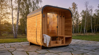Backyard Discovery Lennon 2-4 Person Traditional Cedar Outdoor Cube Sauna with Porch, Electric Sauna Heater, Sauna Rocks, Dry Heat, Steam Sauna, LED Lights, Wi-Fi Control, Sauna Accessories — Lifestyle