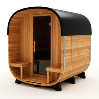 Backyard Discovery Lennon 4-6 Person Traditional Cedar Outdoor Cube Sauna with Porch, Electric Sauna Heater, Sauna Rocks, Dry Heat, Steam Sauna, LED Lights, Wi-Fi Control, Sauna Accessories — Studio Shot