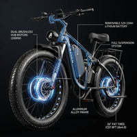 Off-Road Full Suspension Electric Bike 2000W Dual Motor 52V 23AH Battery Mountain Electric Bike 26 Inch Fat Tire Electric Bike — How It Works