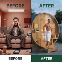 Outdoor Traditional Barrel Sauna | 4-6 Person Wood Sauna, Steam and Wet Sauna with 220V with 6KW Electric Heater, Sauna Stone — Before & After