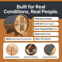 Outdoor Traditional Barrel Sauna | 4-6 Person Wood Sauna, Steam and Wet Sauna with 220V with 6KW Electric Heater, Sauna Stone — Results & Stats