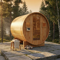 Outdoor Traditional Barrel Sauna | 4-6 Person Wood Sauna, Steam and Wet Sauna with 220V with 6KW Electric Heater, Sauna Stone — Studio Shot