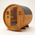 Outdoor Traditional Barrel Sauna Built for 4-6 People, Wood Construction, 6KW Electric Heater, Steam Ready