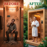 Traditional Cedar Sauna Built for 4-6 People, Electric Heater, Wi-Fi Control, LED Lights, Steam Function — Before & After