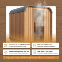 Traditional Cedar Sauna Built for 4-6 People, Electric Heater, Wi-Fi Control, LED Lights, Steam Function — Results & Stats