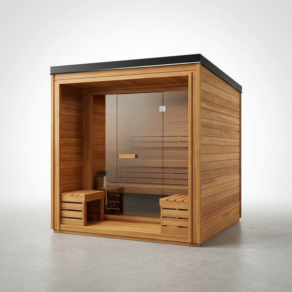 Traditional Cedar Sauna Built for 4-6 People, Electric Heater, Wi-Fi Control, LED Lights, Steam Function — Studio Shot