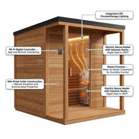 Traditional Cedar Sauna Built for 4-6 People, Electric Heater, Wi-Fi Control, LED Lights, Steam Function — How It Works