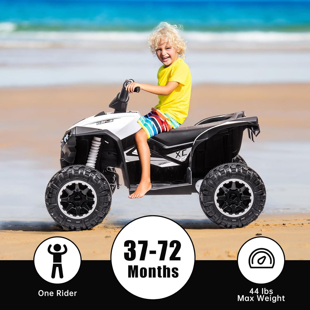 12V Ride on ATV for Kids Electric Four Wheeler for Toddlers Ages 3-8, Battery Powered Quad with Remote Control, LED Lights, Music, High/Low Speed, USB, White