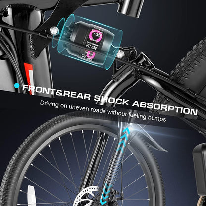 M026TGB 26" Electric Bike for Adults, 500W (Peak 1000W Motor Folding Electric Commuter Bike with Front Basket, 48V Removable Battery Ebike, 21 Speed Ebike, up to 50 Miles