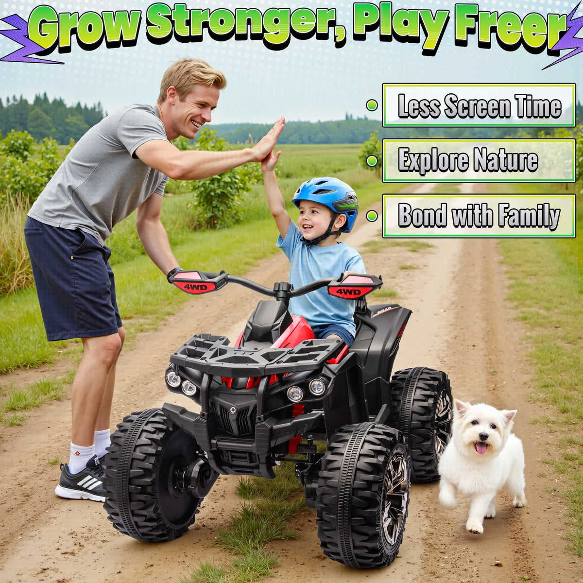 4WD ATV for Kids, 24 Volt Ride on Toys, Power ATV Wheels with 800W Motor, Remote, Bluetooth Music, Horn, LED for Big Kids Gift, Red