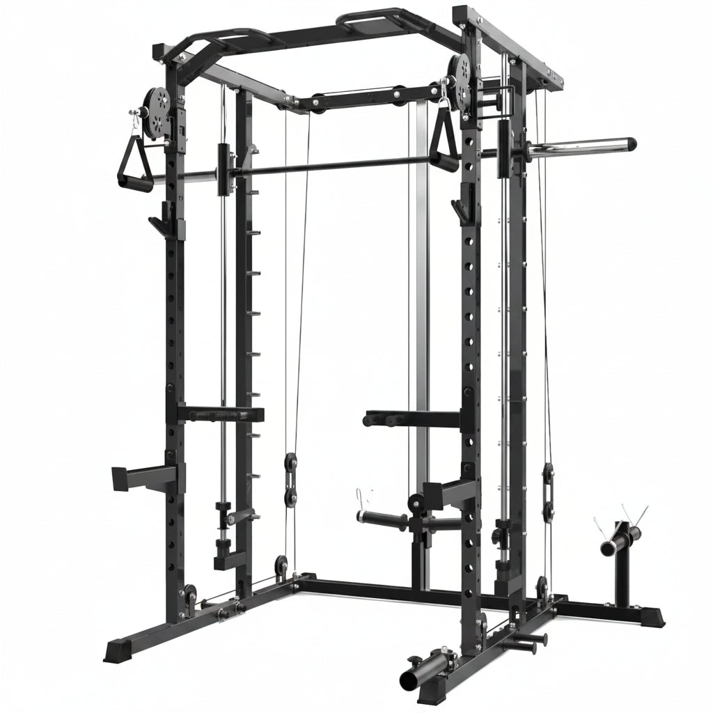 Power Cage, Smith Machine Squat Rack, Heavy Duty Power Rack for Home Gym with Pulley System, Dip Bar, LAT Pulldown, Multifunctional Squat Rack for Home Gym