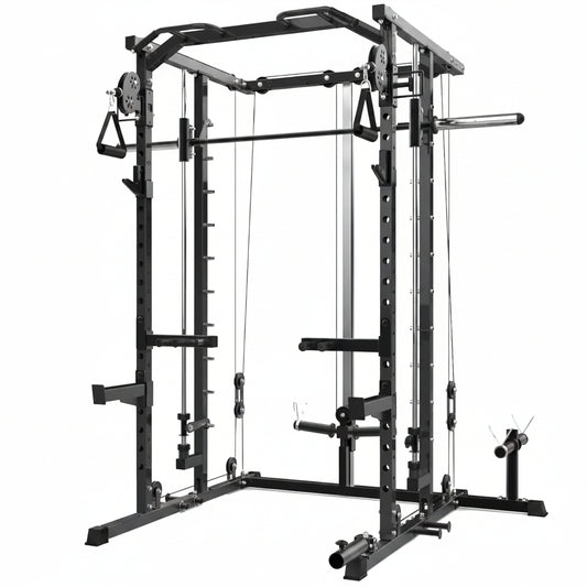 Power Cage, Smith Machine Squat Rack, Heavy Duty Power Rack for Home Gym with Pulley System, Dip Bar, LAT Pulldown, Multifunctional Squat Rack for Home Gym