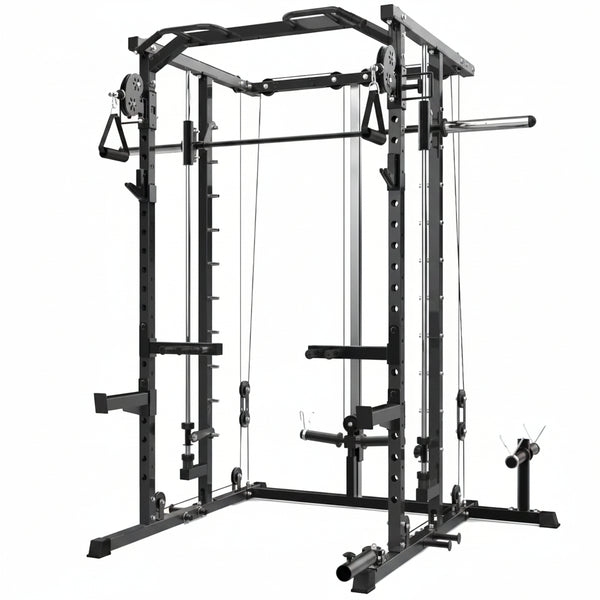 Power Cage, Smith Machine Squat Rack, Heavy Duty Power Rack for Home Gym with Pulley System, Dip Bar, LAT Pulldown, Multifunctional Squat Rack for Home Gym