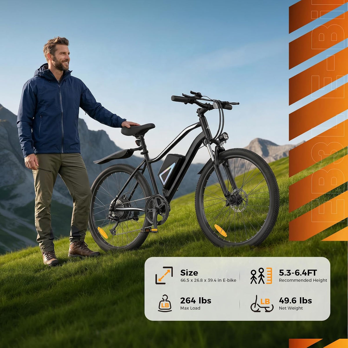 Electric Bike, 1000W/750W Peak Powerful Motor, 70/55 Miles Range & 20MPH Speed, 26'' Tires, APP Control Ebikes, Shock Absorber, Commuting Electric Bike for Adults