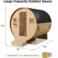 Outdoor Traditional Barrel Sauna Built for 4-6 People, Wood Construction, 6KW Electric Heater, Steam Ready